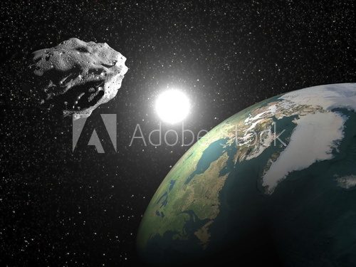 Asteroid near earth - 3D render