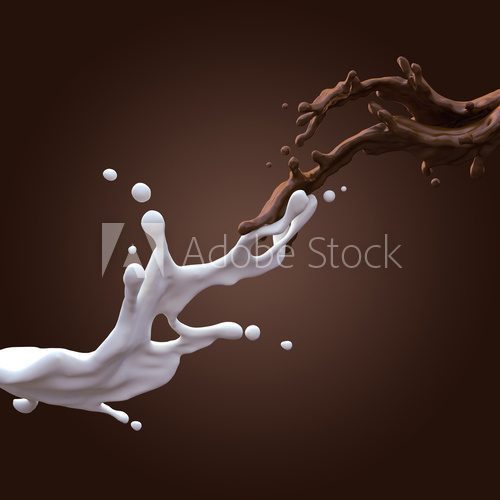 collision of liquid chocolate and milk splash