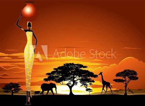 African Woman on Savannah Sunset-Donna Africata nel Tramonto