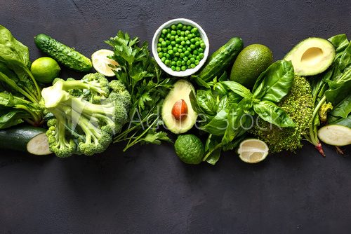 Raw healthy food clean eating vegetables green vegetables top view