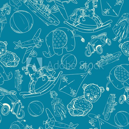 Toys sketch blue seamless pattern