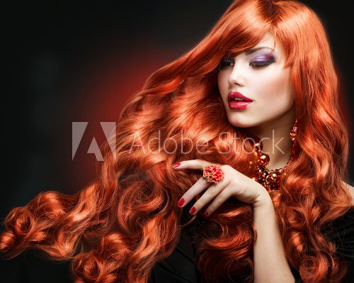 Red Hair. Fashion Girl Portrait. long Curly Hair