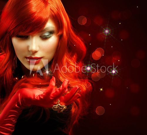 Red Hair. Fashion Girl Portrait. Magic