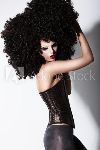 Fantasy. Art. Futuristic Fashion Model in Curly African Wig