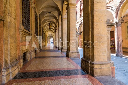 arcade in medieval town of Bologna, Italy