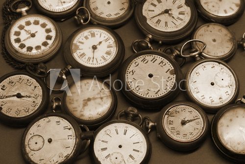 Old clocks on black and white