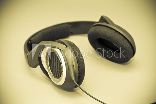 headphones, sepia toning