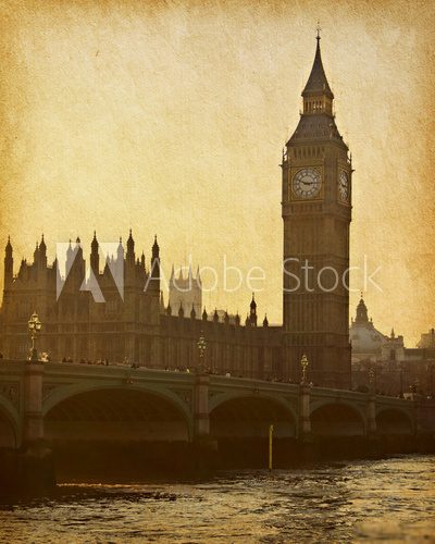 vintage paper. Buildings of Parliament with Big Ben tower