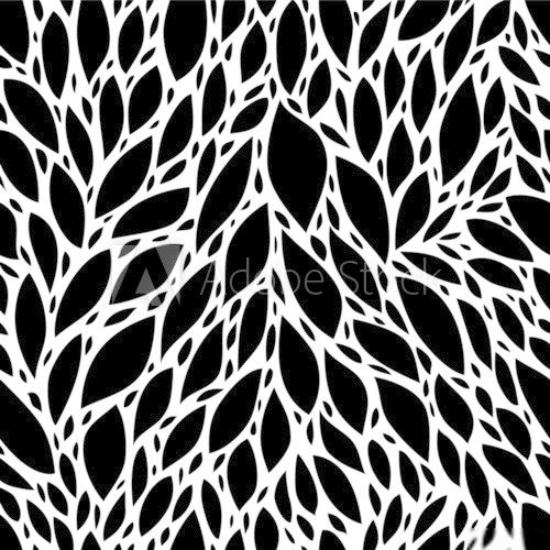 Black and white leaves seamless pattern, vector