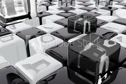 Composición abstracta con cubos blancos y negros