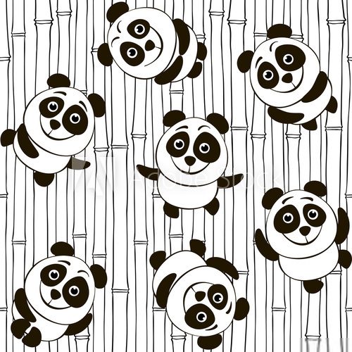 Monochrome seamless pattern with pandas