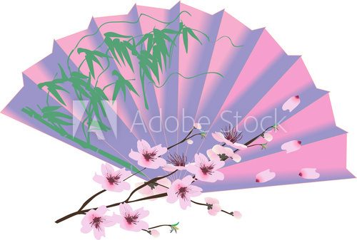 decorated fan and cherry tree blossom