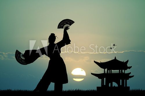 Chinese  dance at sunset