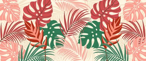 Abstract art nature background vector. Modern shape line art wallpaper. Boho foliage botanical tropical leaves and floral pattern design for summer sale banner , wall art, prints and fabrics.