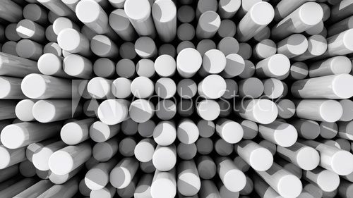 Background of white reflective extruded cylinders or rods at var