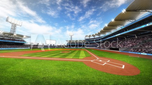 baseball stadium with fans at sunny weather