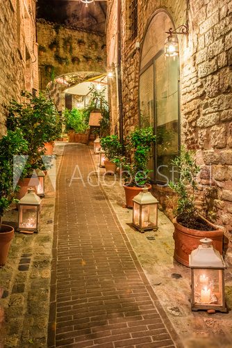 Beautiful decorated street in small town in Italy, Umbria