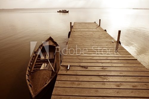 Albufera lake wetlands pier in Valencia Spain