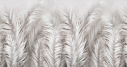 Tropical palm leafs on grunge background. 