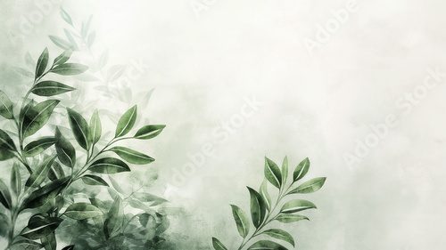 Elegant Green Botanical Watercolor Background with Leaves,abstract background. Perfect for themes of nature, tranquility, and freshness, this artwork exudes peace and elegance