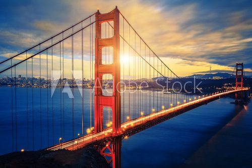 Famous Golden Gate Bridge at sunrise