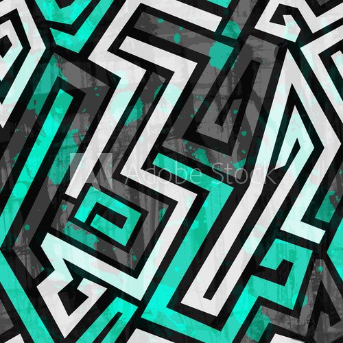 urban blue maze seamless pattern with grunge effect