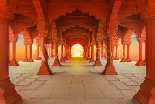  interiors of Red Fort in Delhi at sunset, India