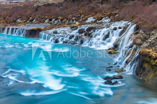 Hraunfossar and Barnafossar Waterfall in Iceland