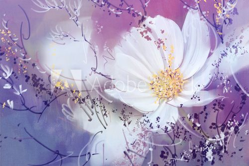 Digital Painting style oil Cosmos Flower white.