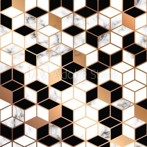 Vector marble texture design with golden geometric lines, black and white marbling surface, modern luxurious background, vector illustration