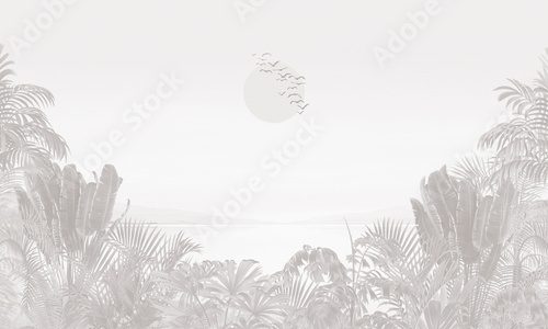 Minimalist Nature Wallpaper: Soft Green Exotic Plants & Jungle Leaves Texture