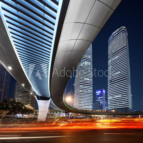 Shanghai City at sunset with light trails;