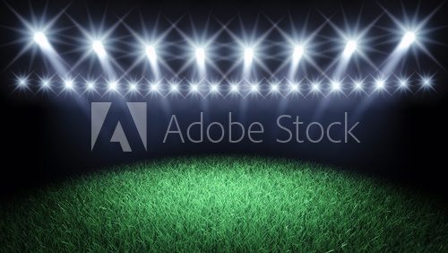 Sports arena spotlights and turf , 3d illustration