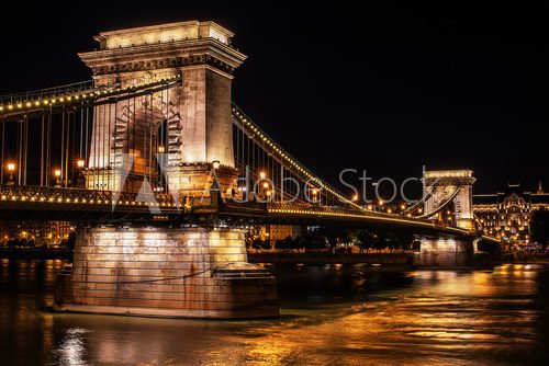 The Szechenyi Chain Bridge in Budapest, Hungary at night