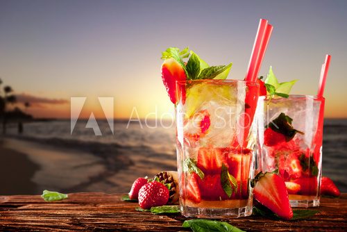 Fresh mojito cocktails on beach