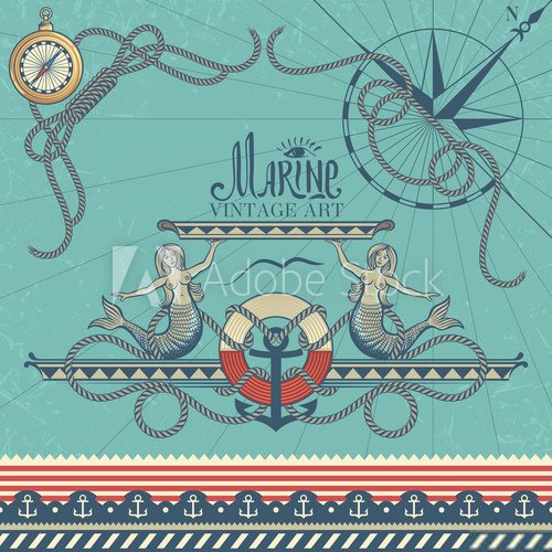 Marine Decorative Elements on Vintage Background