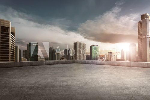 Rooftop balcony with cityscape