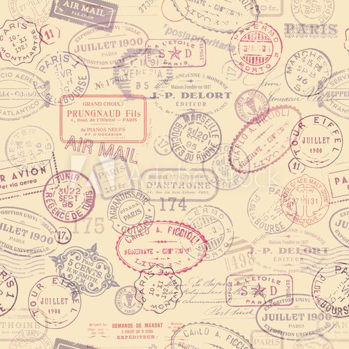 postage themed background with vintage stamps (tiling)