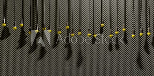 Microphones Dangling On Sound Proof Acoustic Foam