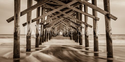 "Sepia Smooth"  The Ocean Isle Beach Pier is quiet in January. The Atlantic Coast of North Carolina is surreal and peaceful in the off season. 