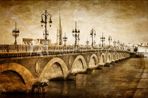 Bordeaux river bridge with St Michel cathedral