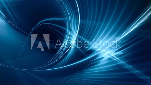 Abstract blue background element on black. Fractal graphics. Three-dimensional composition of glowing lines and mption blur traces. Movement and innovation concept.