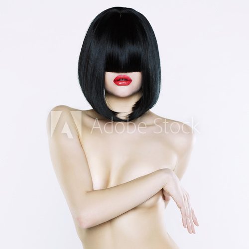 Nude woman with short hairstyle