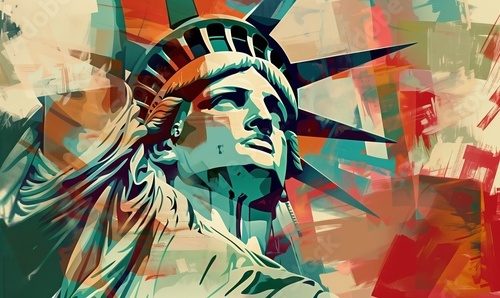 United states statue of liberty illustration, colored acrylic painting