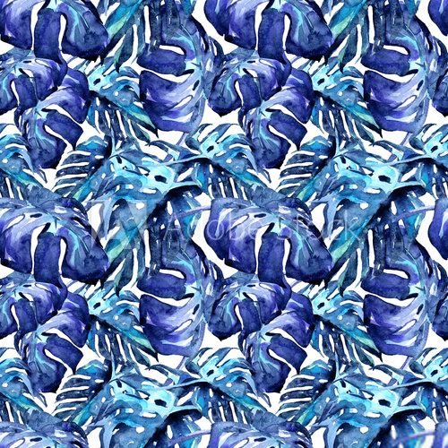 Watercolor Seamless Pattern. Hand Painted Illustration of Tropical Leaves and Flowers. Tropic Summer Motif with Liana Pattern.