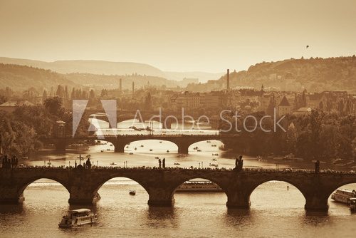 View at The Charles Bridge  and Vltava river, Sepia