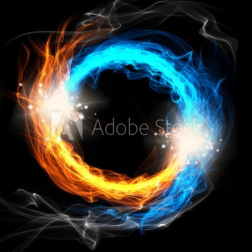 Fire and Ice, a round sign on a black background
