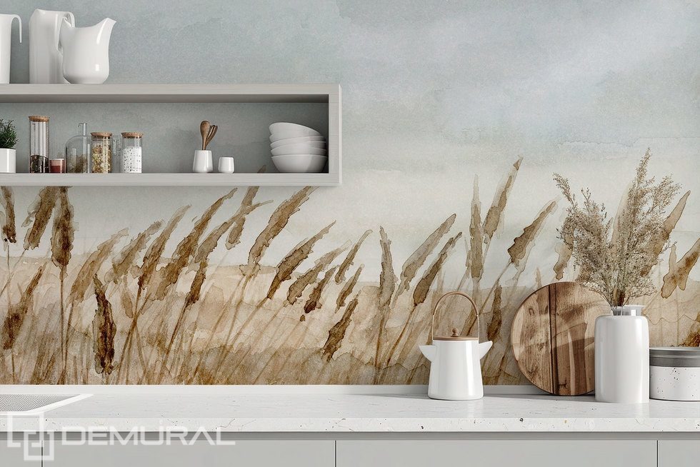 Akwarelowe trawy w jesiennym świetle Fototapety Krajobraz Fototapety Demural