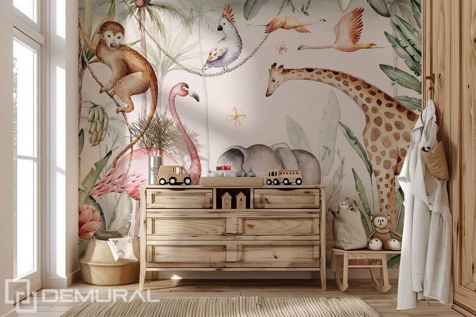 Egzotyczna opowieść z mieszkańcami dżungli Fototapety do pokoju dziecka Fototapety Demural