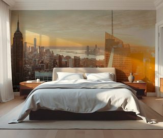 panorama miasta w zlotym swietle zachodu fototapety architektura fototapety demural